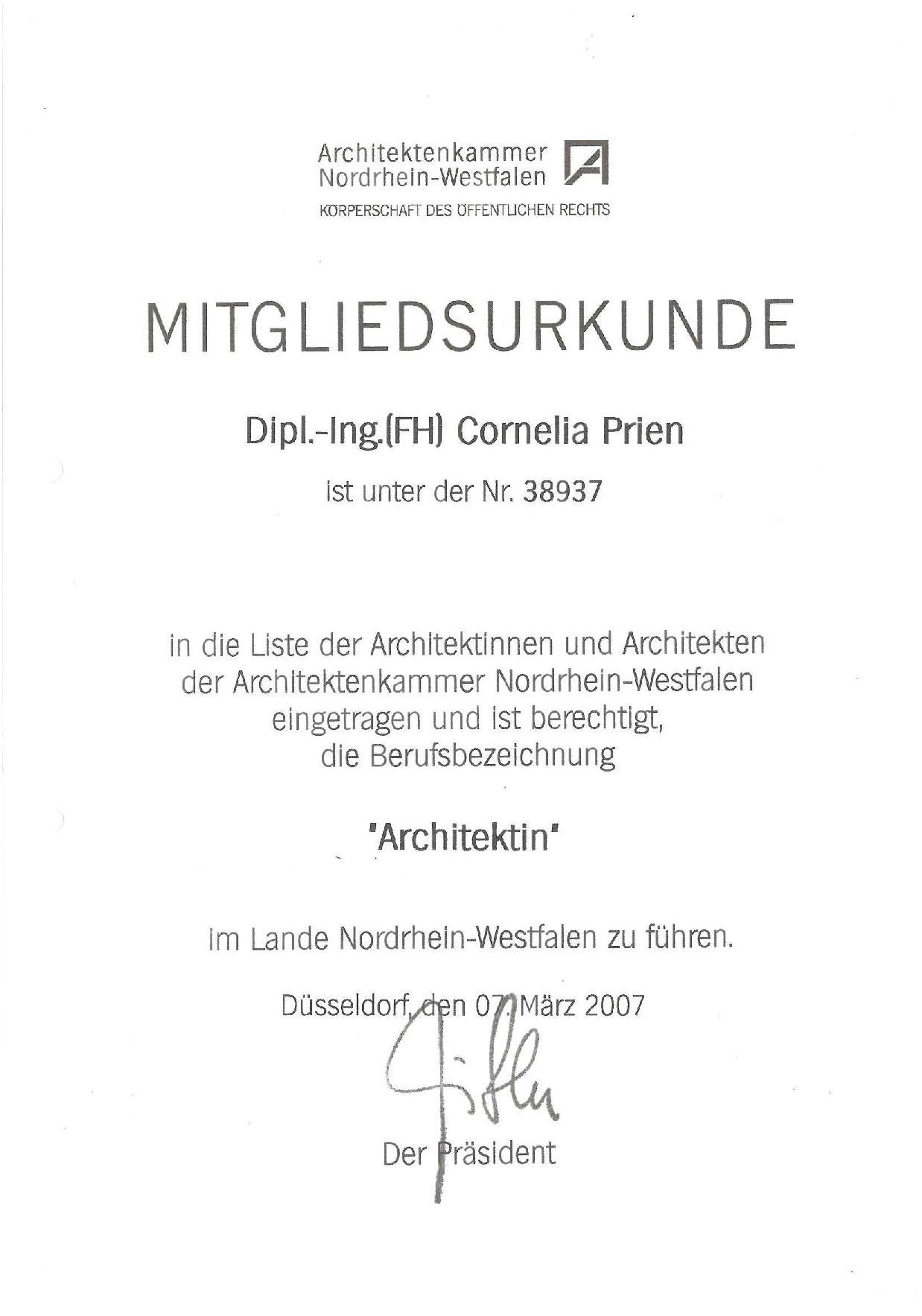 Mitgliedsurkunde Architektenkammer-001